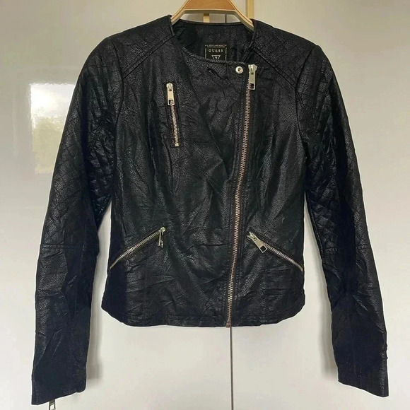 Guess Jackets & Blazers - Guess Geonna Faux Leather  Moto Biker Jacket in black
